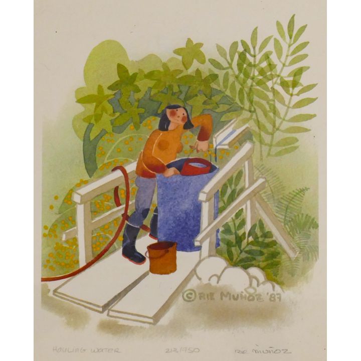 Rie Munoz ''Hauling Water'' 1987 Signed Print 11.75'' x 9.5'' Sheet.