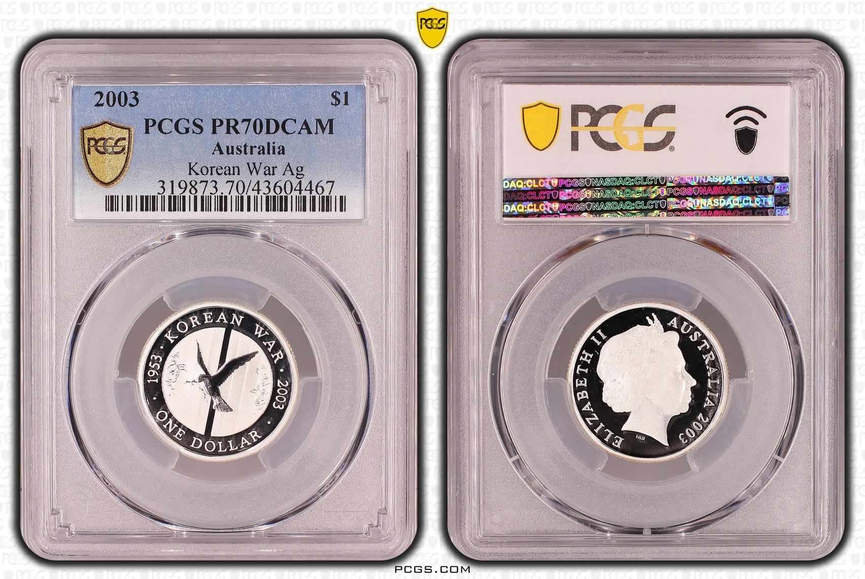 2003 Australia One Dollar, $1 Korean War Ag PCGS - PR70DCAM POP 6/0 -467