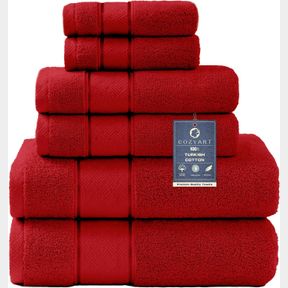COZYART RED BATH TOWEL SET 6 PIECES, LUXURY 100% TURKISH COTTON 650GSM HOTEL QUALITY, SOFT ABSORBENT TOWEL SETS FOR BATHROOM 2 BAT