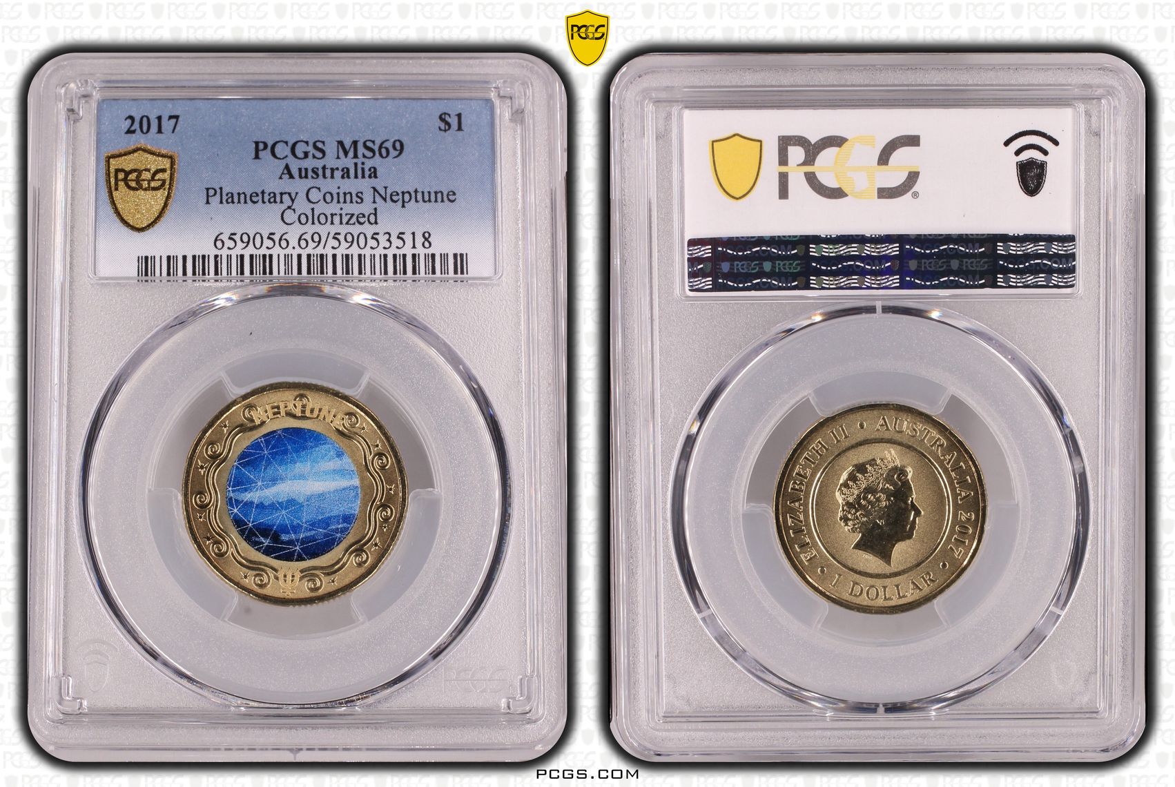 Planetary Coins Neptune Colorized, One Dollar, 2017, PCGS MS69