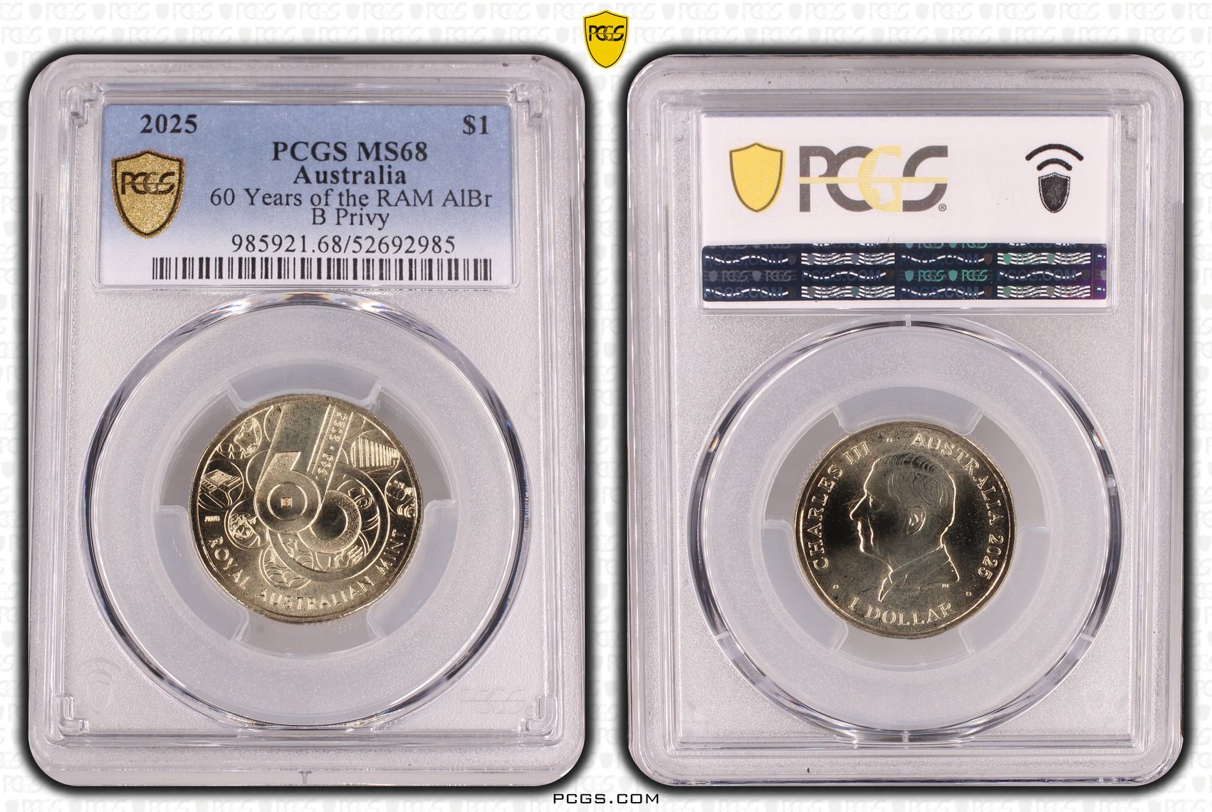 60 Years of the RAM AlBr Privy, One Dollar, 2025-B, PCGS MS68