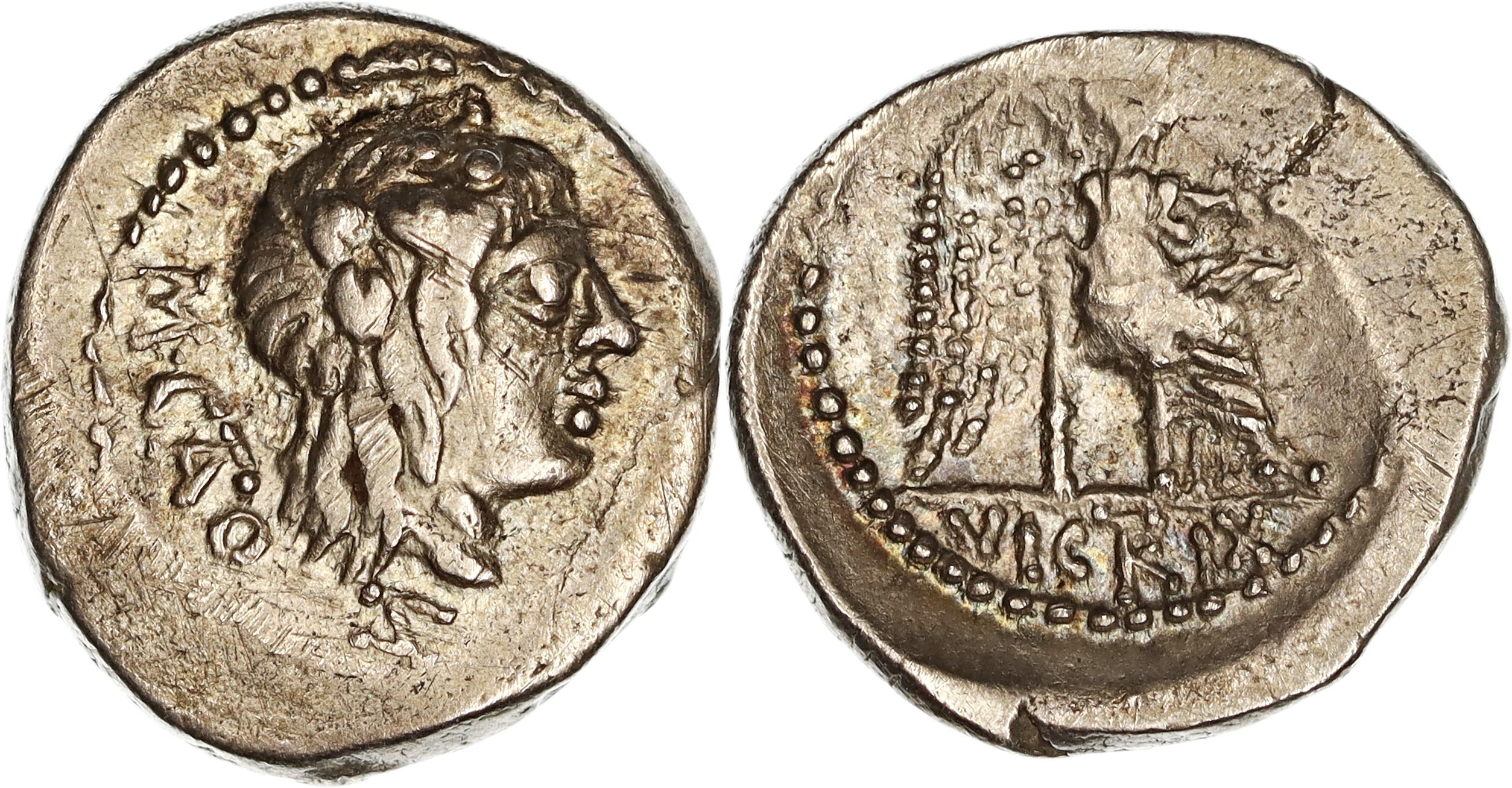 Roman Republic, M. Porcius Cato, Silver Quinarius, 89 BC, gVF