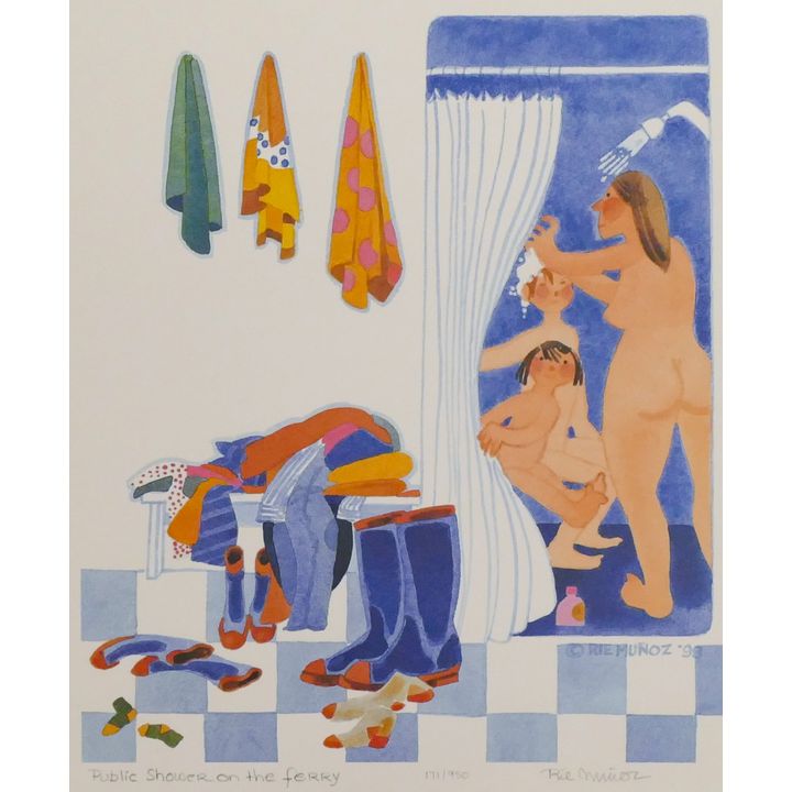 Rie Munoz ''Public Shower on the Ferry'' 1998 Signed Print 15'' x 13.25'' Sheet.