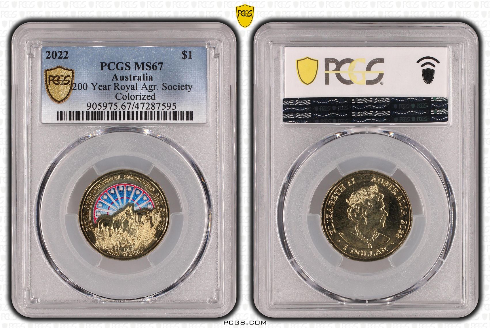 412 · Elizabeth II, 200 Year Royal Agr. Society, One Dollar, 2022, PCGS MS67