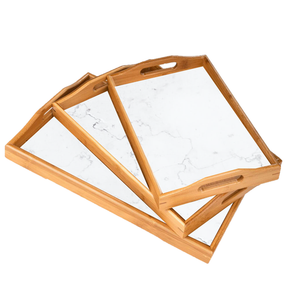 Serving Tray 46x33x4cm Bamboo with Marble Look Inlay|