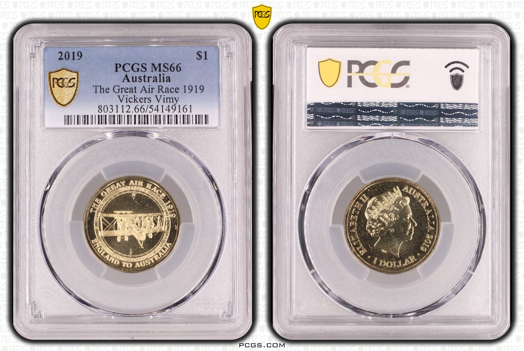 271 · The Great Air Race 1919 Vickers Vimy, One Dollar, 2019, PCGS MS66