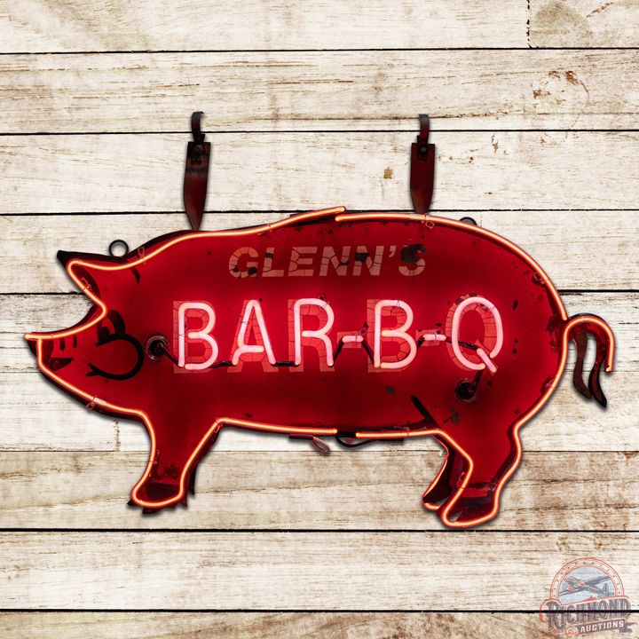 Glenn's BBQ Barbecue PIG Double Sided Tin Die Cut Neon Sign Kannapolis NC