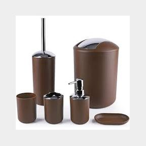 6-Piece Bathroom Accessories Set - Elegant Design - Light Brown -(Used/Dirty) - Bar 9902069804395 - 51737/13127 SN B1 (S5)