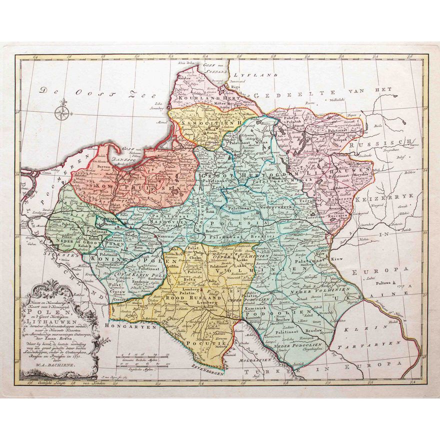 Jan van Jagen | Nieuwe en Naauwkeurige Kaart van 't Koningrijk Polen en 't Groot Hertogdom Lithauwen