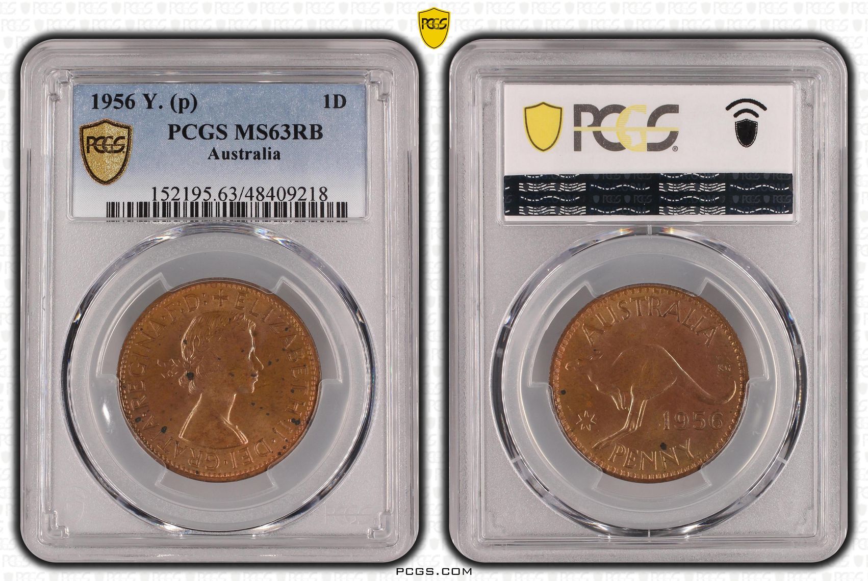 Elizabeth II, Penny, 1956, PCGS MS63RB