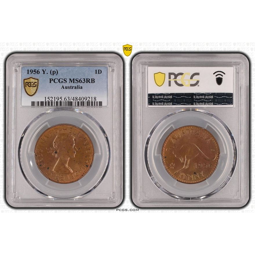 Elizabeth II, Penny, 1956, PCGS MS63RB
