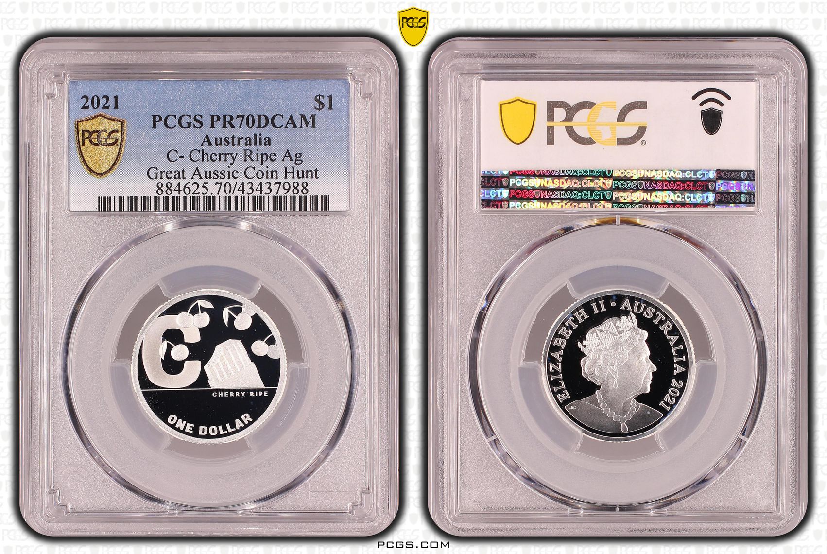 Elizabeth II, Silver, C- Cherry Ripe, Great Aussie Coin Hunt, One Dollar, PR70DCAM , 2021 PCGS POP - 1/0