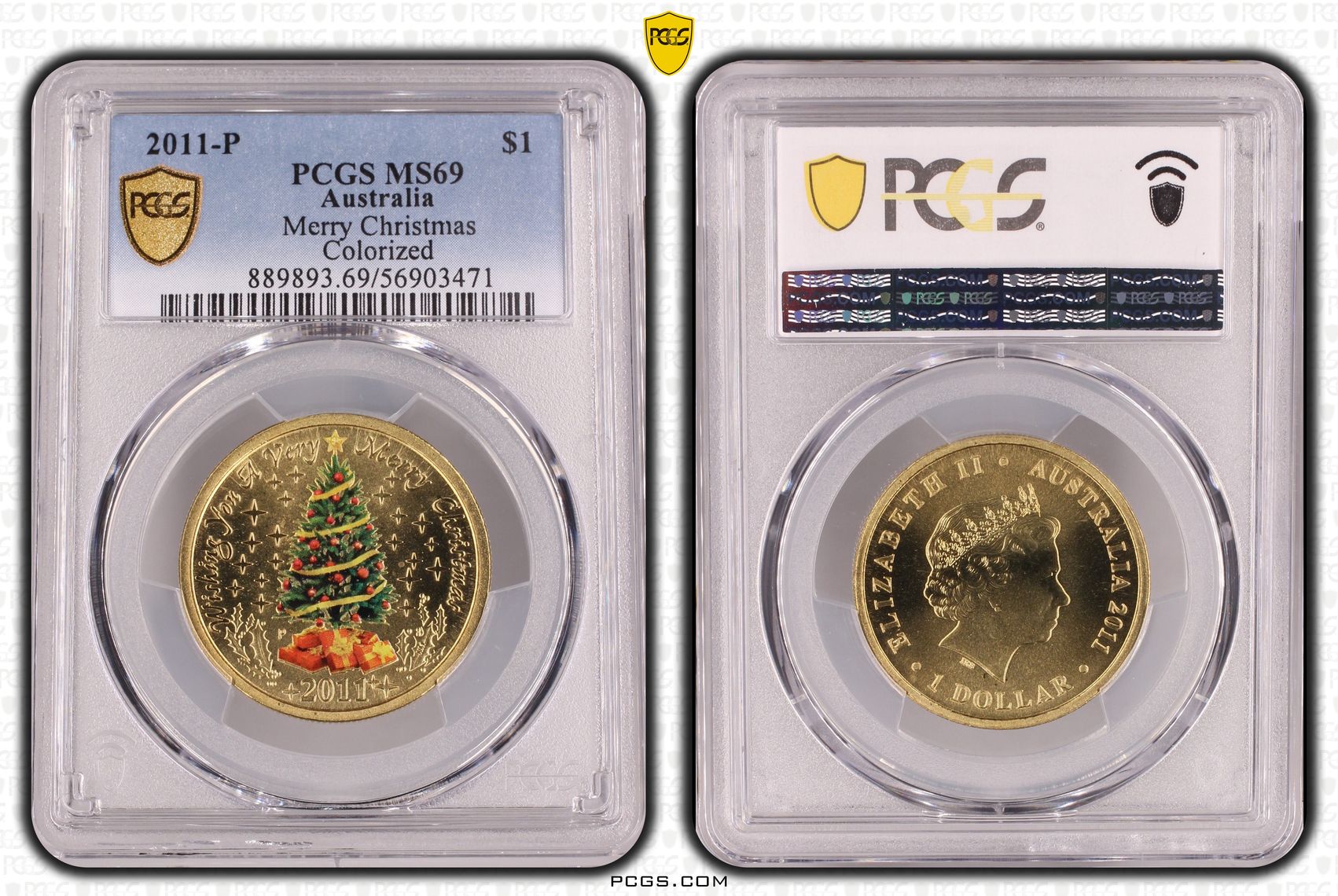 Merry Christmas Colorized, POP 15/0, One Dollar, 2011-P, PCGS MS69