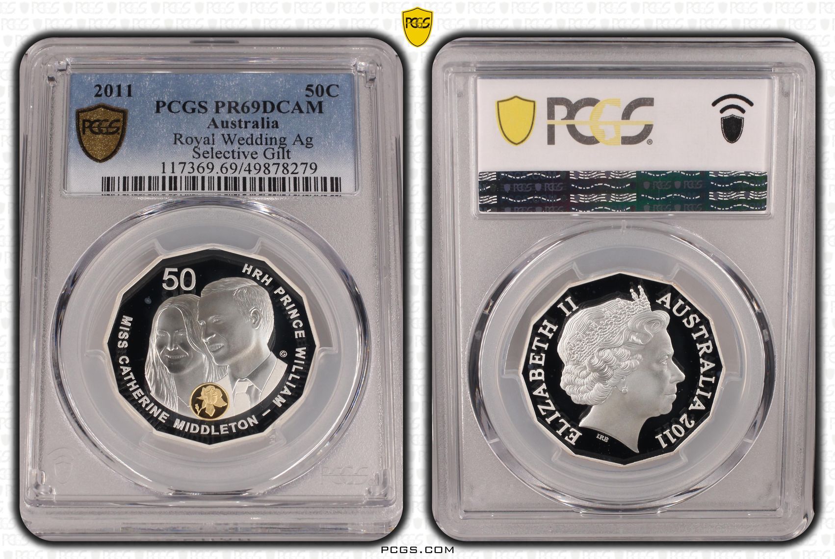 Royal Wedding Silver Selective Gilt, Fifty Cent, 2011, PCGS PR69DCAM