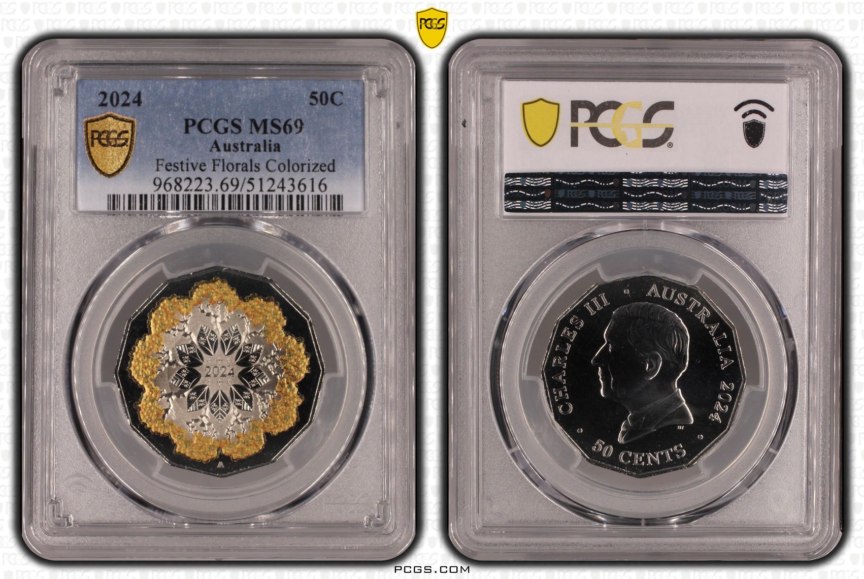 Festive Florals Colorized, Fifty Cent, 2024, PCGS MS69