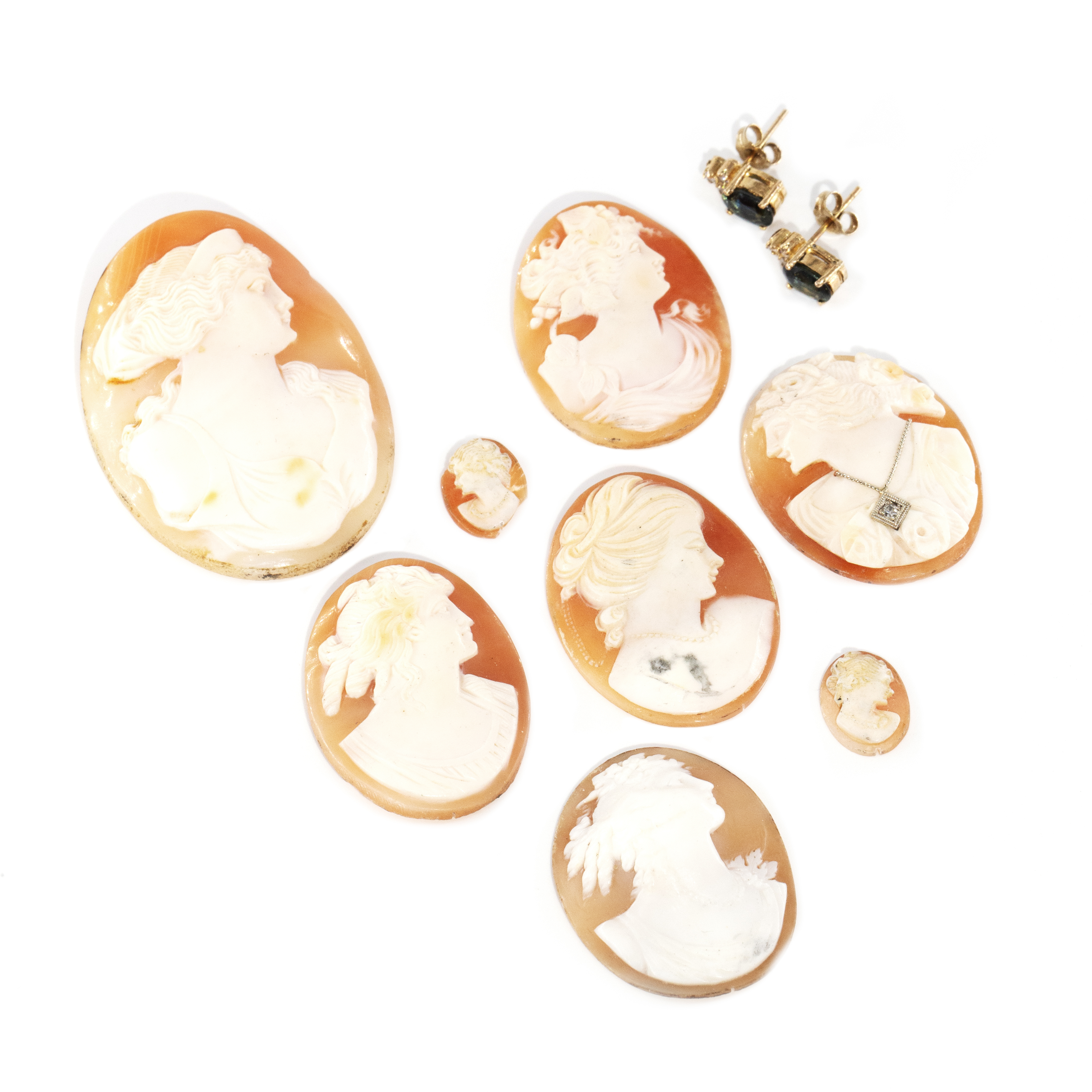 233 · Shell Cameos & Sapphire Earrings