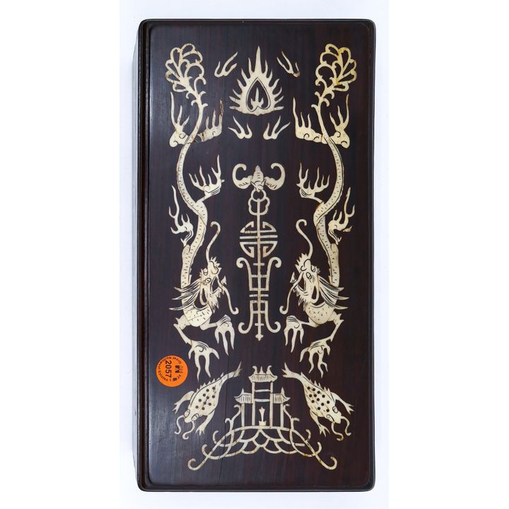 OId Chinese Bone Inlaid Rosewood Dragon Letter Box 11.5''x6''