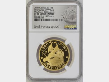 2020 ELIZABETH II 'MAYFLOWER 400th ANNI' GOLD 1oz PROOF £100 COIN PF70 UCAM
