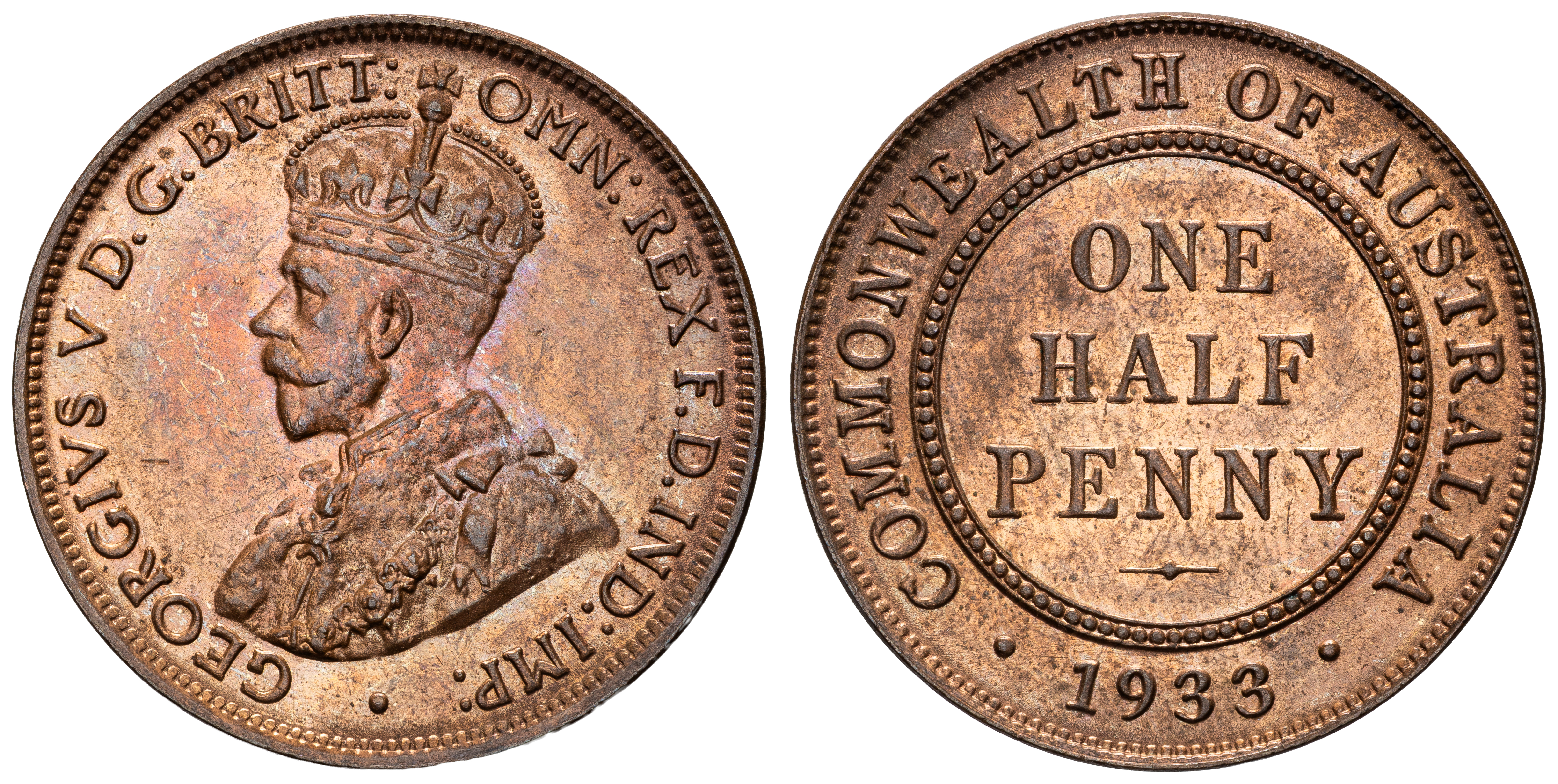 George V, Halfpenny, 1933, UNC