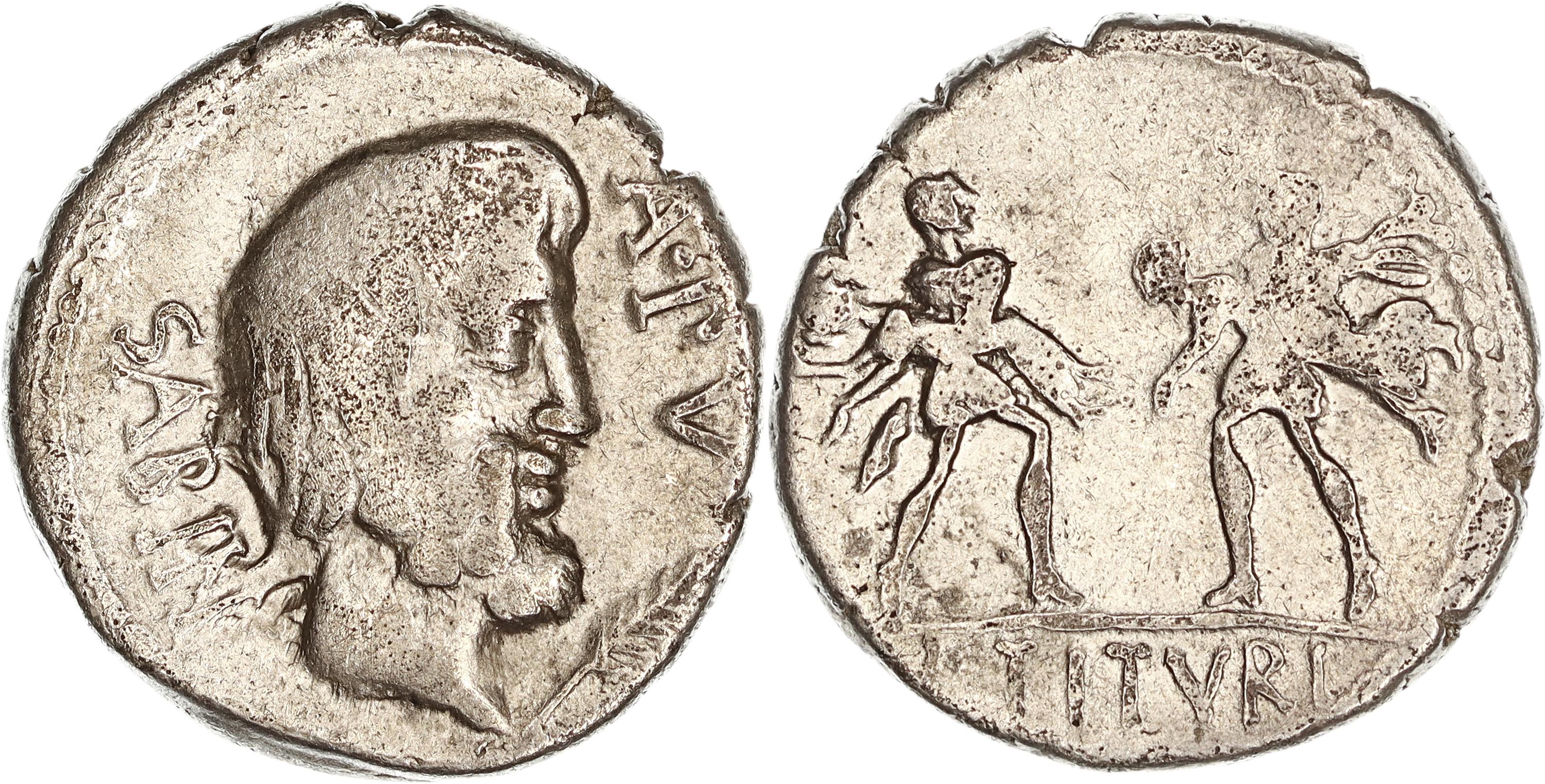 Roman Republic, L. Titurius L.f. Sabinus, Silver Denarius, 89 BC, gF