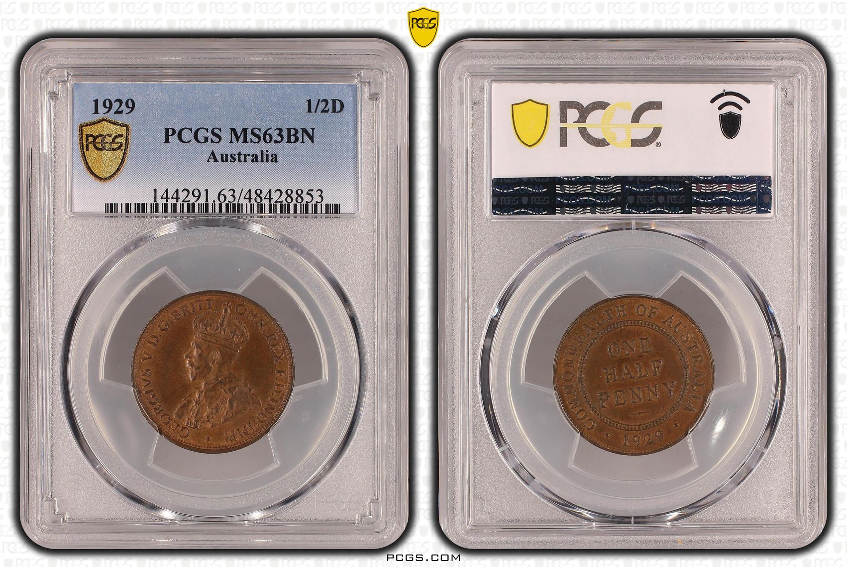 Halfpenny, 1929, PCGS MS 63BN