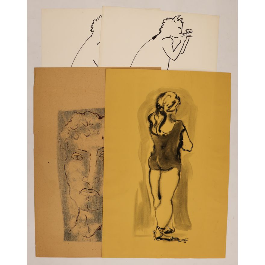 4pc Neil Meitzler 1950's Large Figure Drawings 36''x24'' Largest