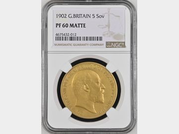 1902 EDWARD VII MATTE PROOF GOLD 5 POUND COIN PF60