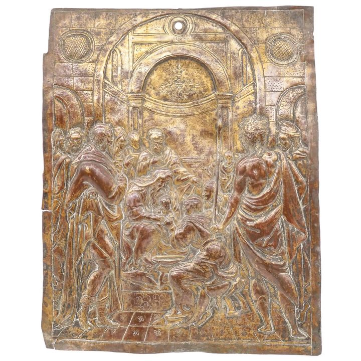 Italian 16th Cent. ''The Baptism'' Gilt Brass Panel
