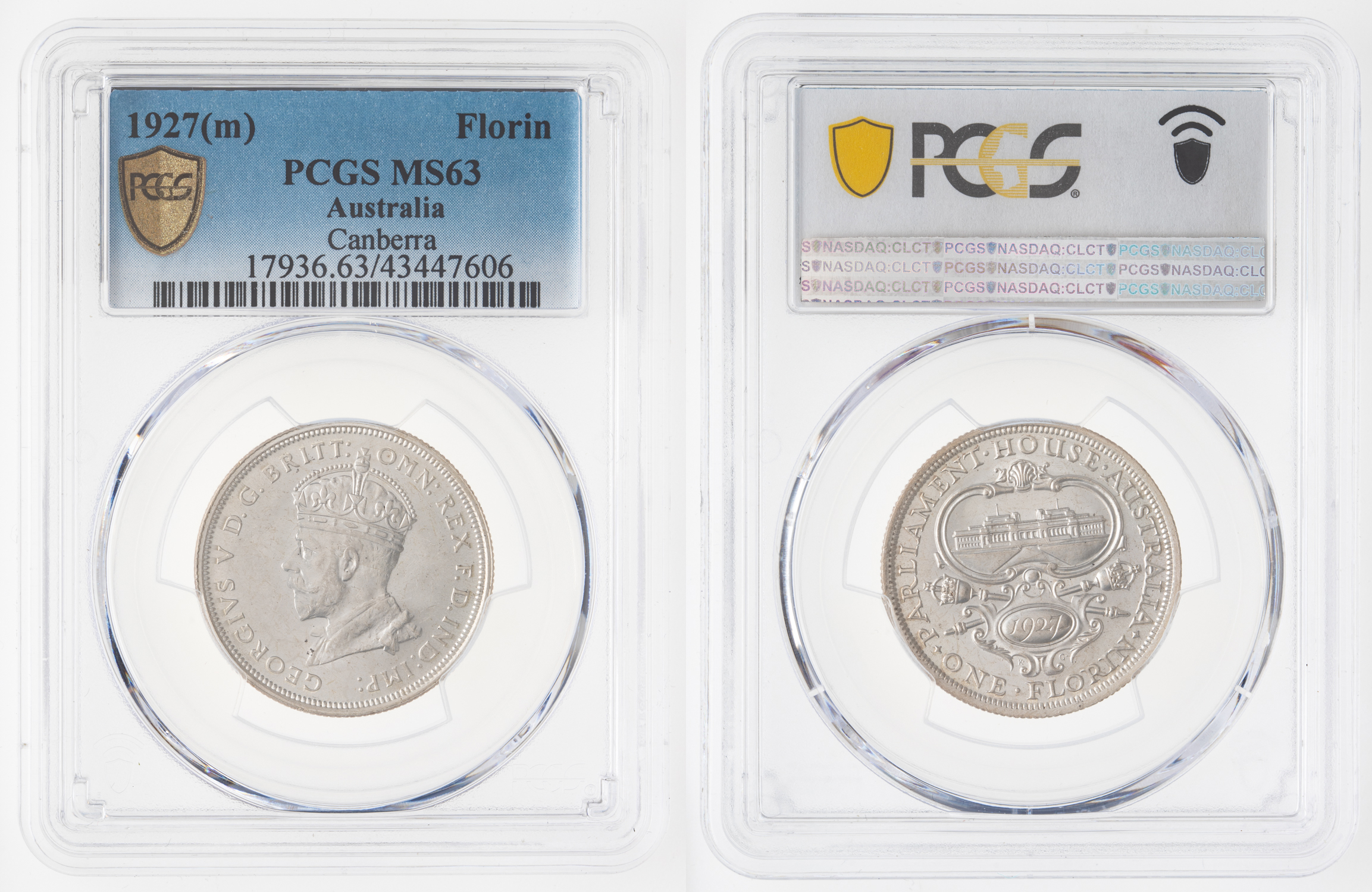 George V, Florin, 1927, PCGS MS 63