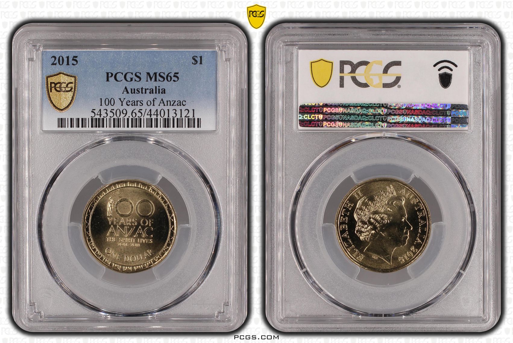 100 Years of Anzac, One Dollar, 2015, PCGS MS 65