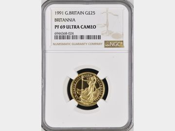 1991 ELIZABETH II BRITANNIA GOLD 1/4oz PROOF 25 POUND COIN PF69 UCAM