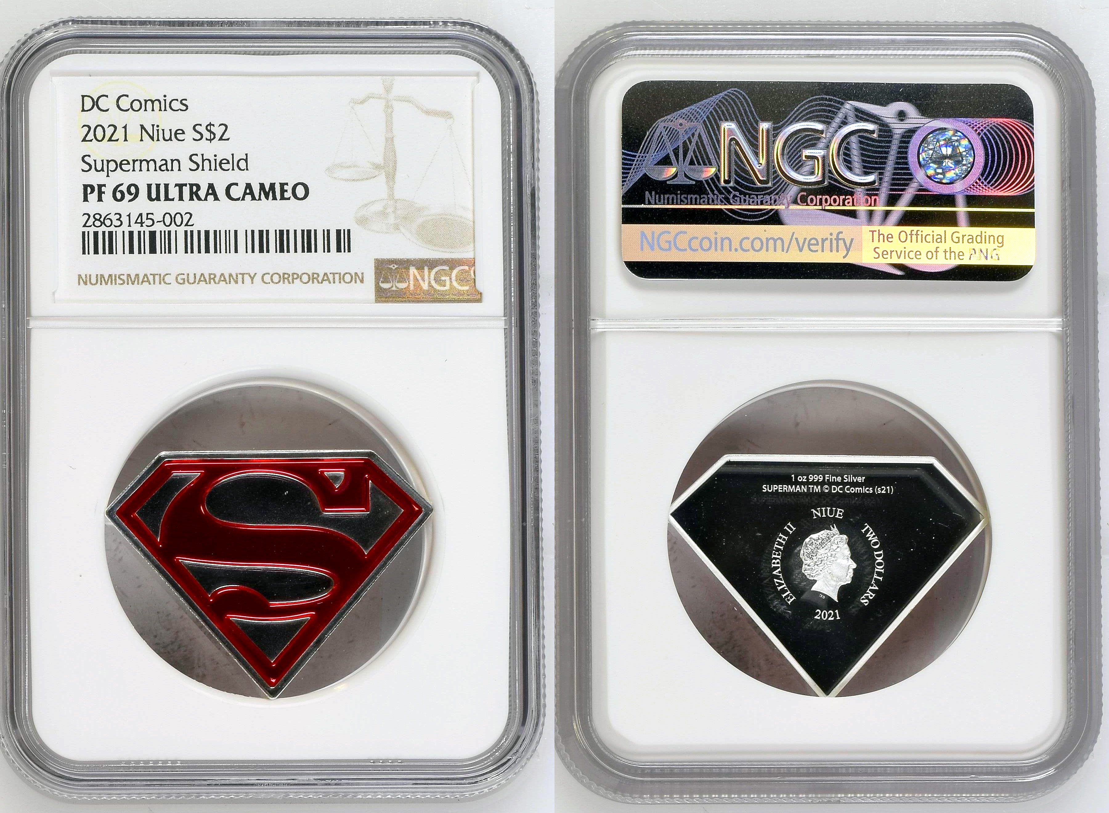 Niue, Superman Shield, Two Dollar, 2021, NGC PF 69 ULTRA CAMEO