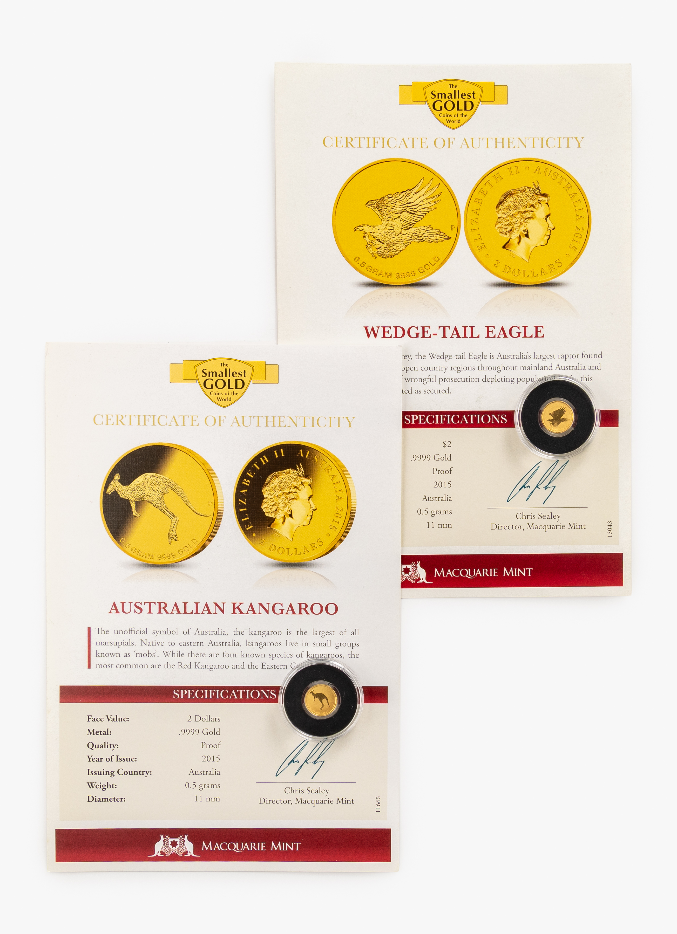 The Smallest Gold Coins of the World, Two Dollars, 2015, CHU