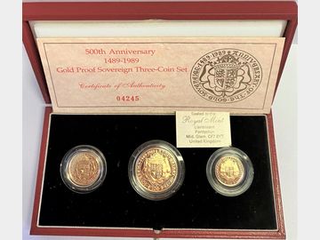 1989 ELIZABETH II TUDOR ROSE GOLD PROOF 3-COIN SET