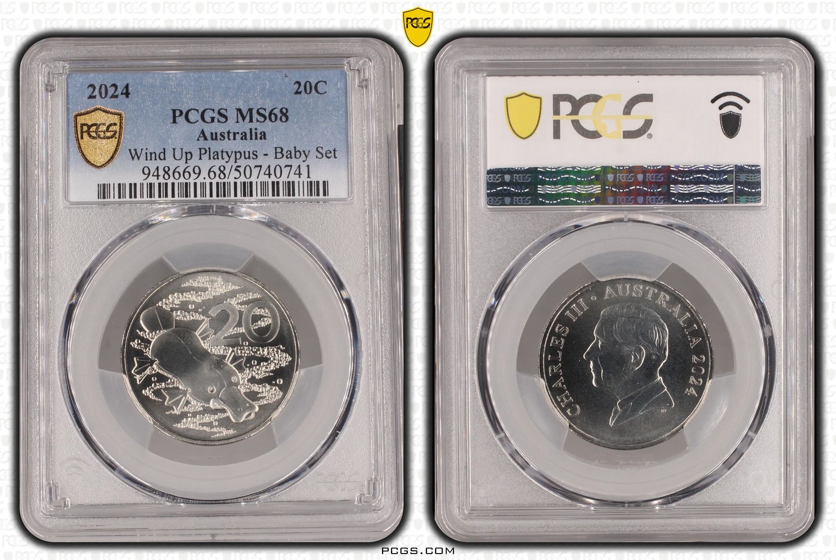 Wind Up Platypus - Baby Set , Twenty Cent, 2024, PCGS MS68