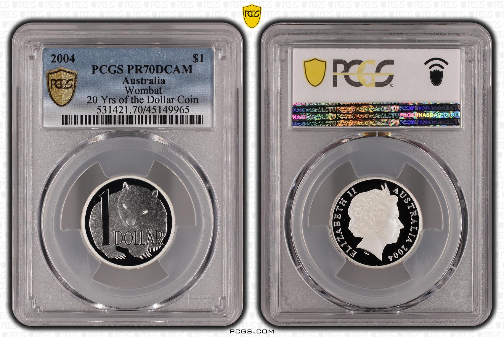 2004 Australia One Dollar, $1 Silver Proof Wombat PCGS - PR70DCAM POP 25/0 -965