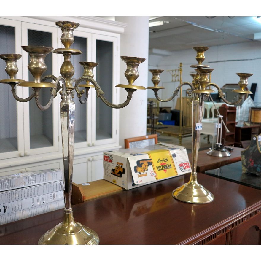 PAIR OF SILVERPLATED FIVE-LIGHT CANDELABRA,