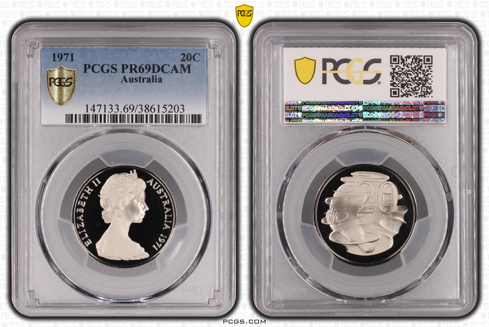 Twenty Cent, 1971, PCGS PR69DCAM