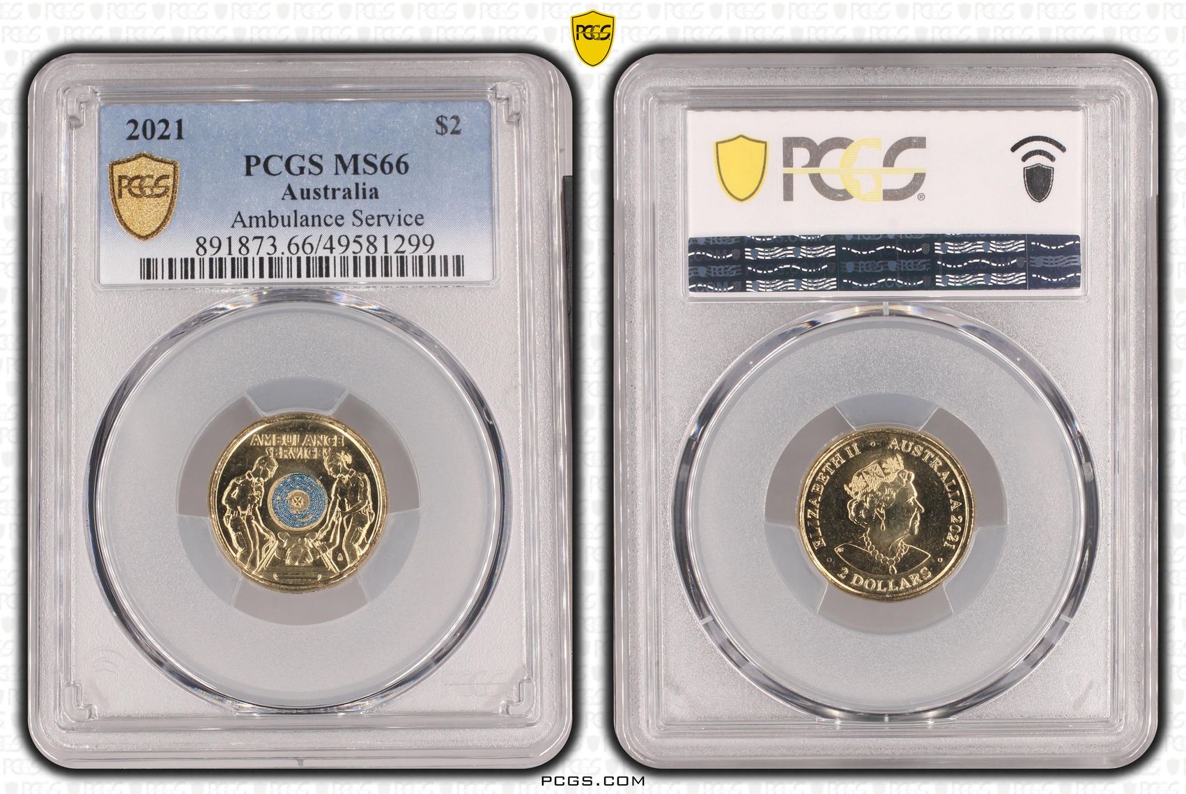 Elizabeth II, Ambulance Service - Colorized , Two Dollar, 2021, PCGS MS66