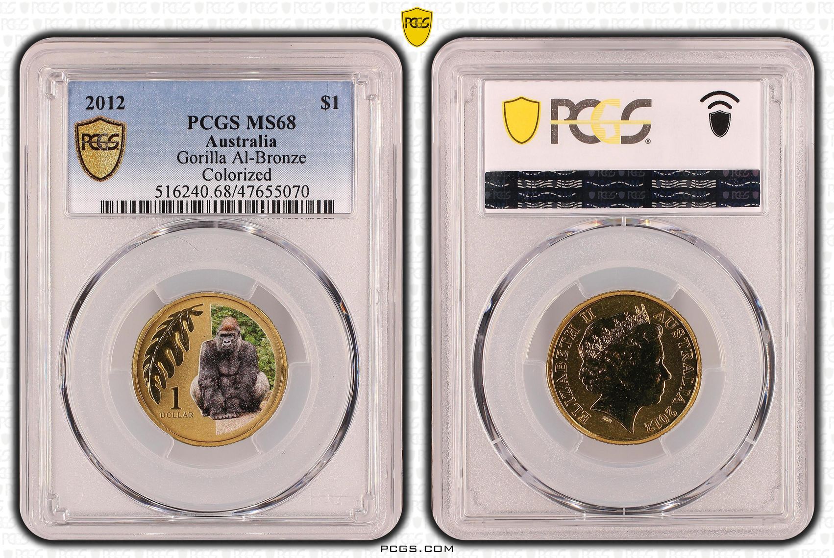 Elizabeth II, Gorilla Al-Bronze, One Dollar, 2012, PCGS MS68