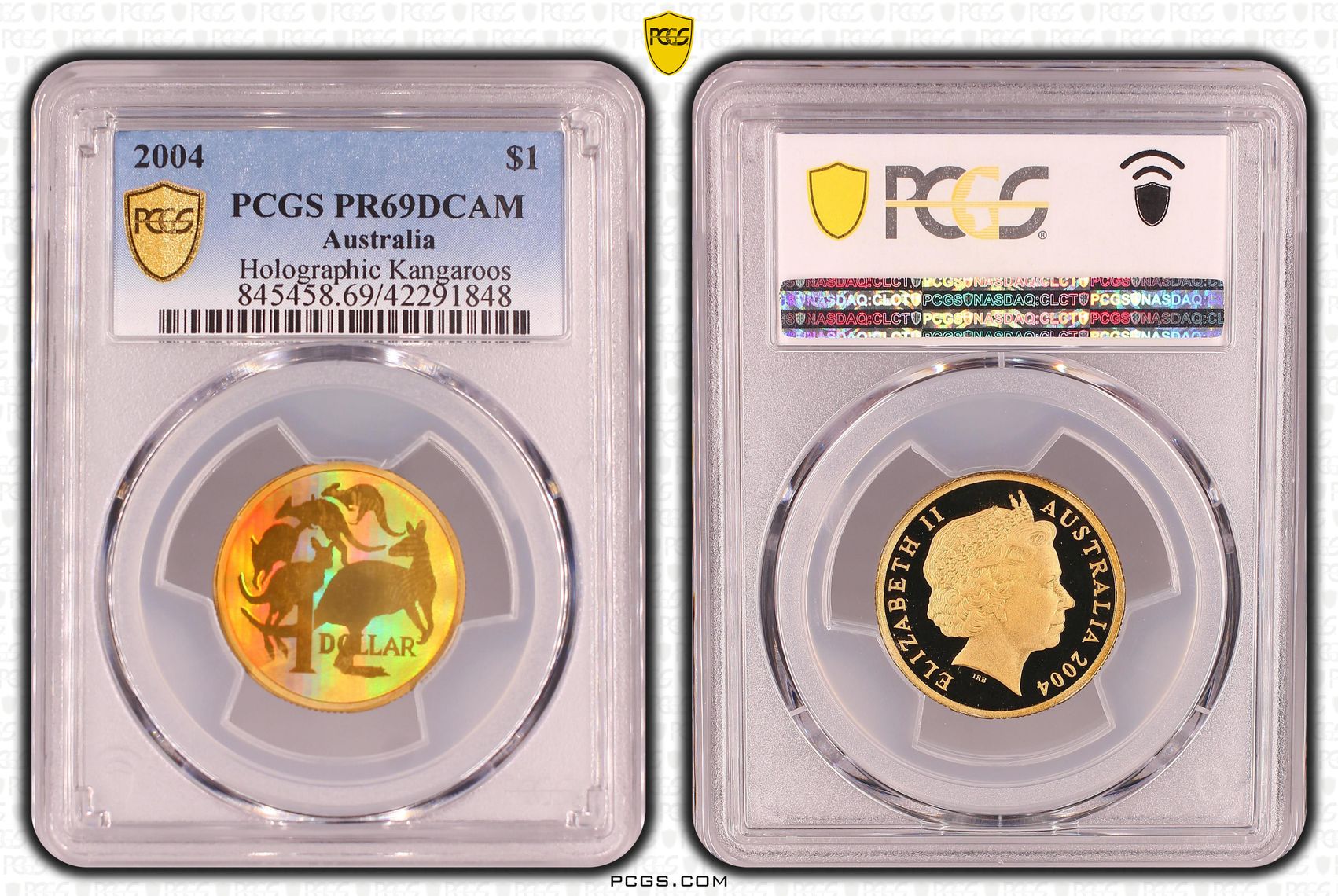 2004 Australia One Dollar, $1 Holographic Kangaroos PCGS - PR69DCAM -848