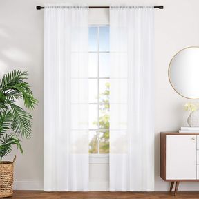 MYSTIC-HOME SHEER CURTAINS WHITE 95 INCHES LONG, WINDOW TREATMENTS ROD POCKET DRAPES FOR LIVING ROOM, BEDROOM, SEMI CRINKLE VOILE