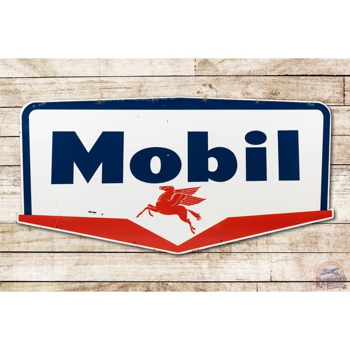 1956 5' Mobil Guillotine Double Sided Porcelain Identification Sign