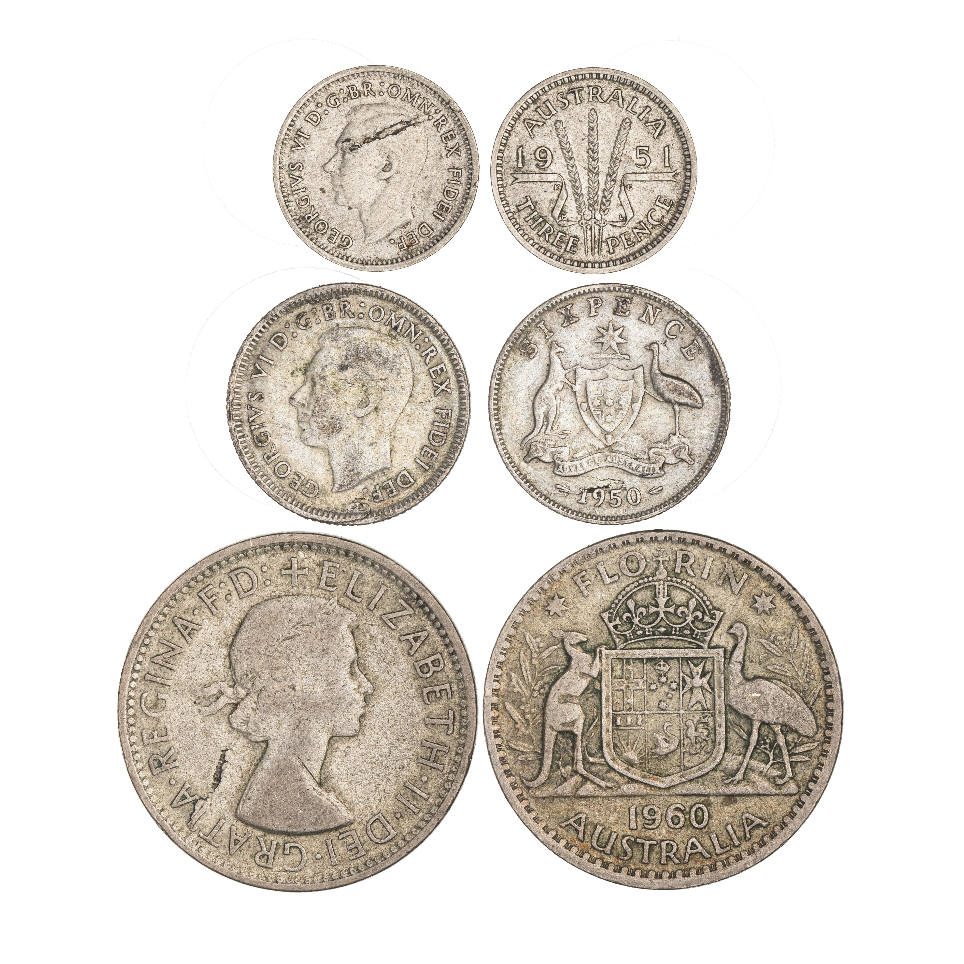 308 · George VI - Elizabeth II, Threepence - Florin, 1950 - 1960,  VG - gF