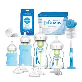 DR. BROWN S NATURAL FLOW ANTI-COLIC OPTIONS+ WIDE-NECK GLASS BABY BOTTLE STARTER SET WITH 100% SILICONE GLASS BOTTLE SLEEVES, BABY