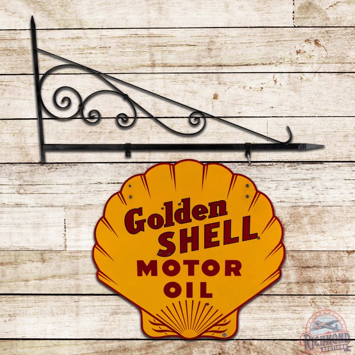 Golden Shell Motor Oil 36" Die Cut Double Sided Porcelain Sign w/ Bracket