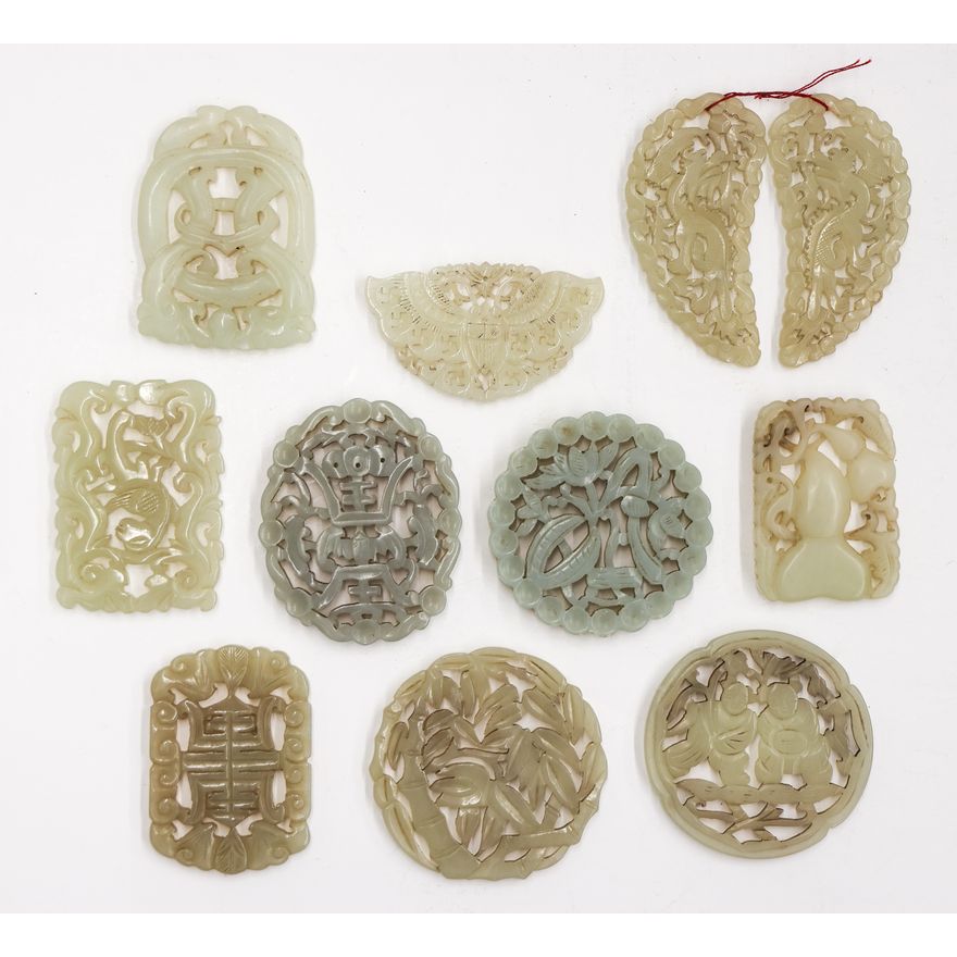 11pc Chinese Jade Pierced Pendants