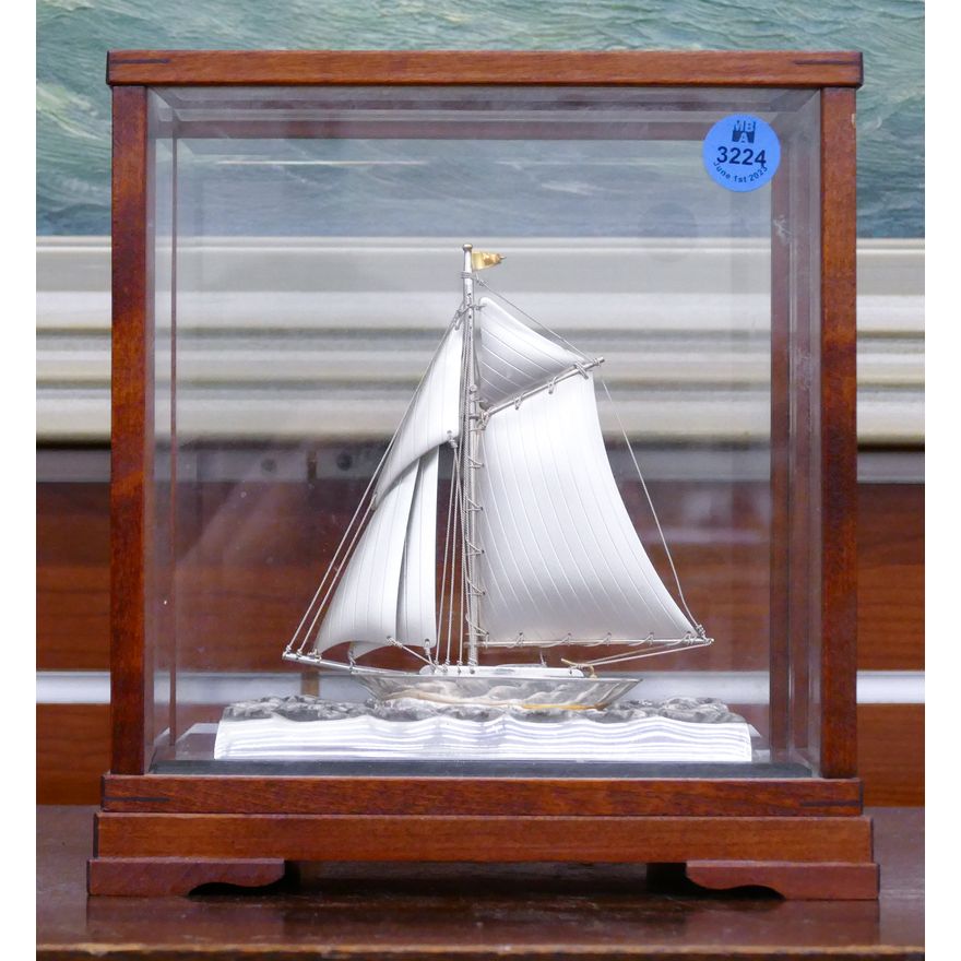 Gorham Toyko Silvers Co. Sailboat Model in Case 7.5''x8.5''