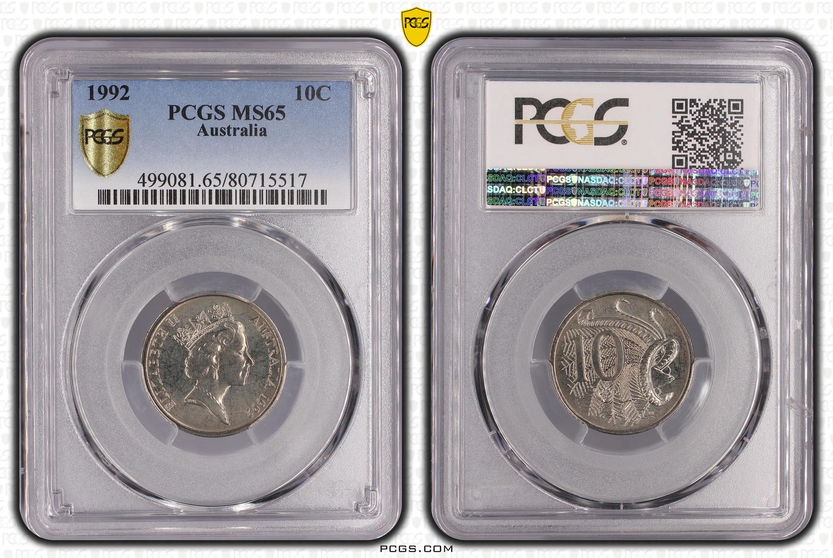223 · Elizabeth II,  , Ten Cent, 1992, PCGS MS65
