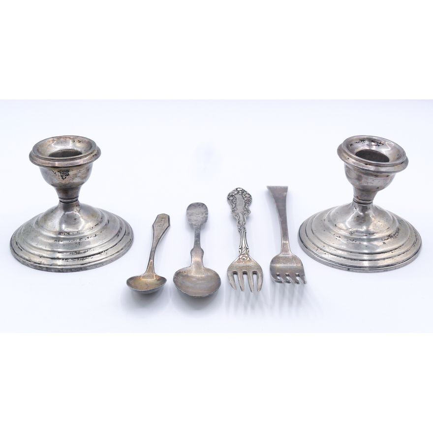 Box Sterling Weighted Candlesticks & Flatware - 565 Grams TW